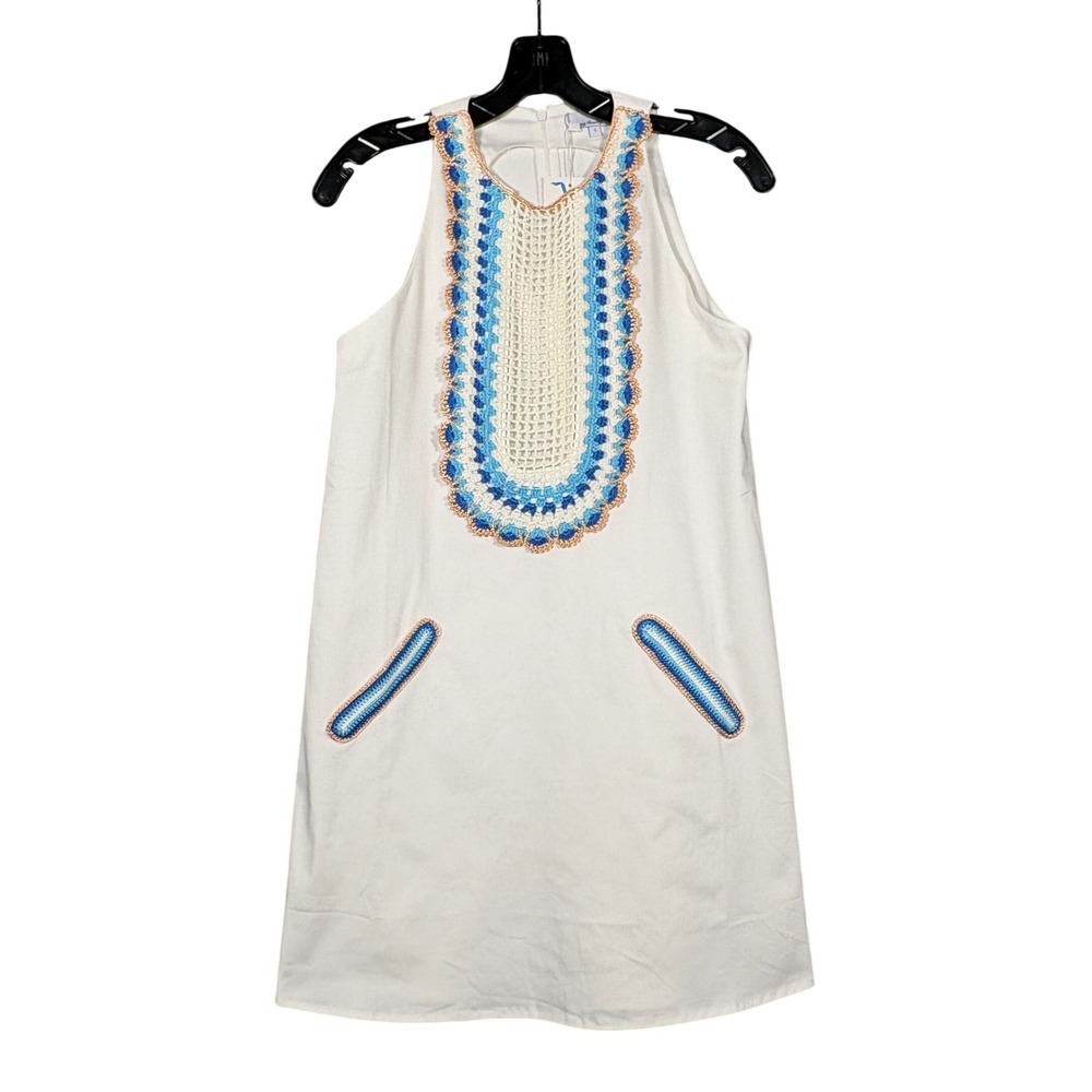 My Beachy Side White Arya Mini Dress Ivory Crochet Shift Cotton Womens Small - Picture 2 of 11